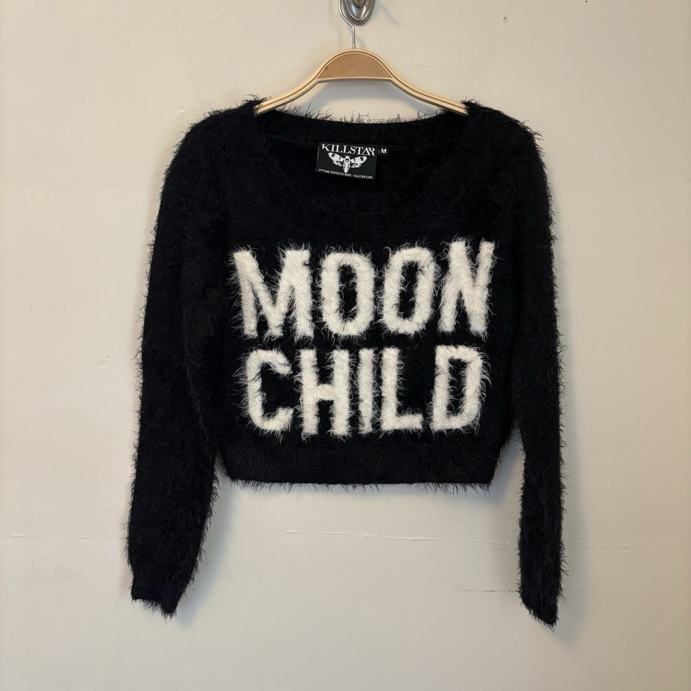 Killstar Moon Child Sweater Fuzzy Cropped Goth Punk‎ Black M